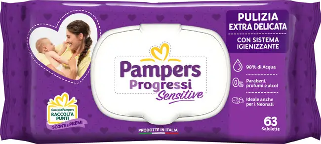 Pampers progressi salviette sensitive aloe ricarica 63 pezzi