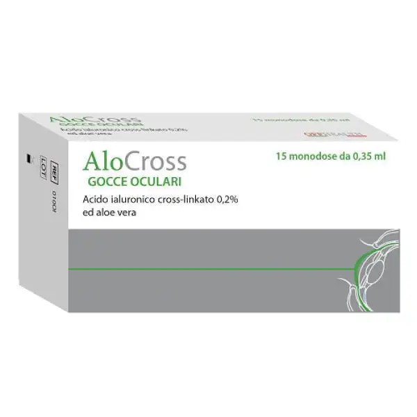 Soluzione Oftalmica Lubrificante A Base di Acido Ialuronico Sale Sodico Cross Linkato 0,20% Alocross 15 Oftioli 0,35ml