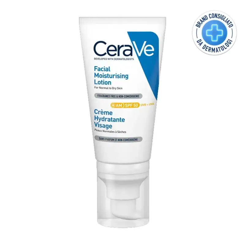 Cerave crema viso idratante spf 50, protezione solare ad ampio spettro, idrata e protegge in un solo step, 50 ml