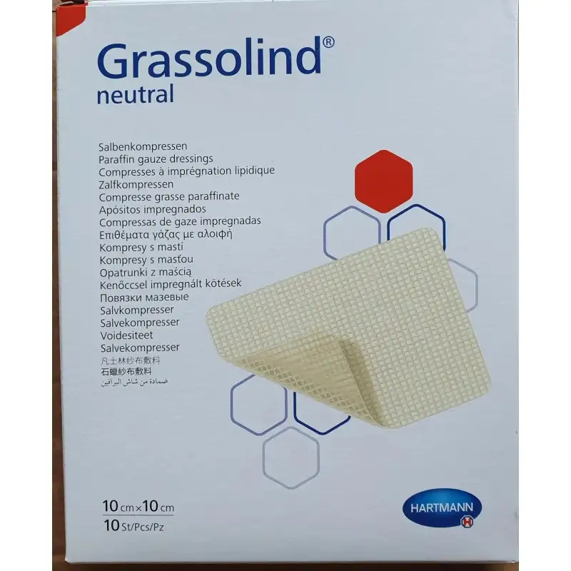 Grassolind neutral - 10 medicazioni in garza impregnata 10 x 10 cm