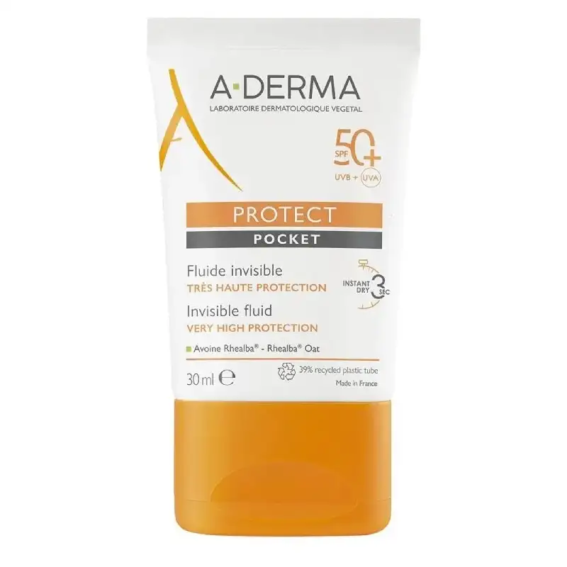 Aderma crema solare viso 50+ spf fluido protect pocket protezione molto alta 30 ml