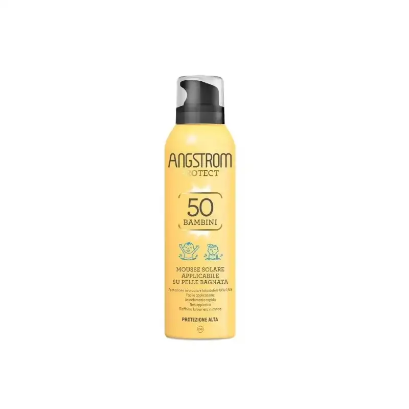 Angstrom Crema solare bambini 50 spf mousse per pelle bagnata protect protezione alta 150 ml