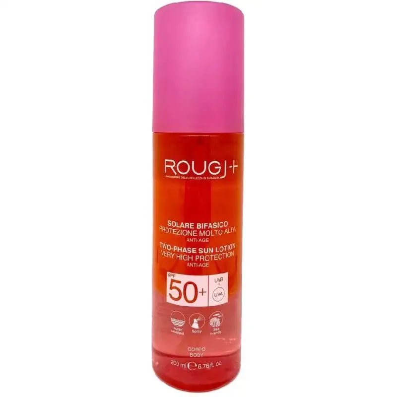 Rougj crema solare 50+ spf spray bifasico azione anti età protezione molto alta 200 ml