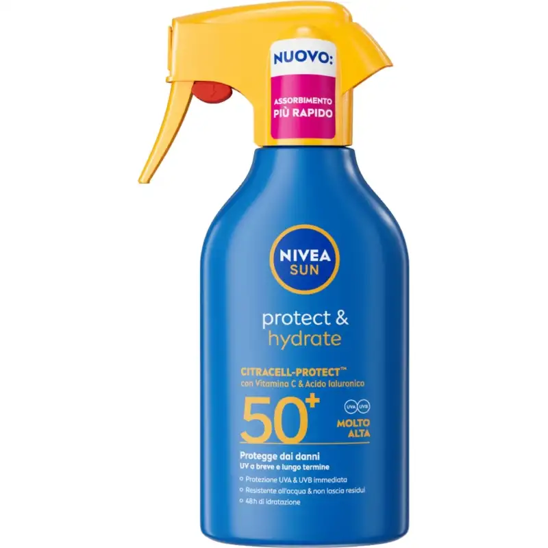 Nivea crema solare 50+ spf spray sun protect & hydrate protezione molto alta 270 ml