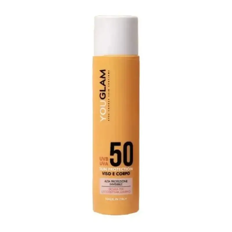 Youglam Crema solare 50+ spf fluido viso e corpo sun protection protezione molto alta 100 ml